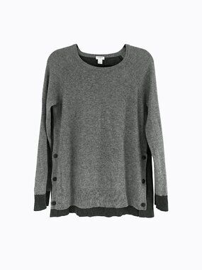 J.Crew Wool Blend Sweater S Layered Gray Contrast Trim Elbow Patch Dark Academia